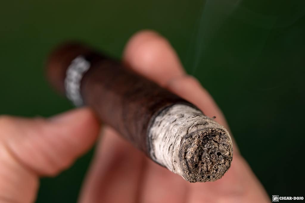 Factory Smokes Maduro by Drew Estate Toro cigar ash
